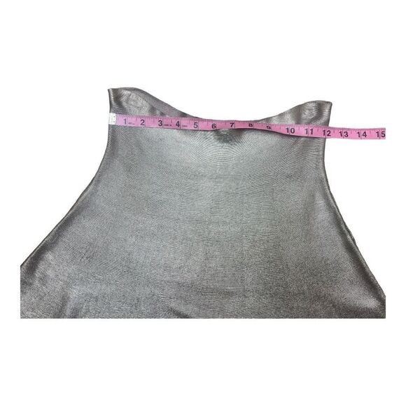 Zara Silver Metallic High Waist Skater Skirt Sz M Party Holiday Shiny Boho - Picture 3 of 6